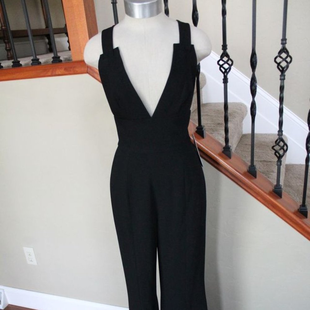 MISS OHIO USA: GIANNI BINI: Black V Neck Cross Back Jumpsuit